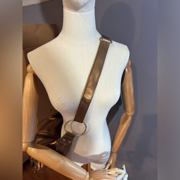 Fashion Vegan Leather hobo style crossbody in metallic gold/bronze color - Picture 9 of 10